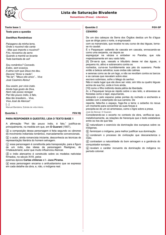 Lista de Romantismo (prosa), Literatura