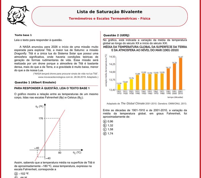 Lista de Física sobre termômetros e escalas termométricas